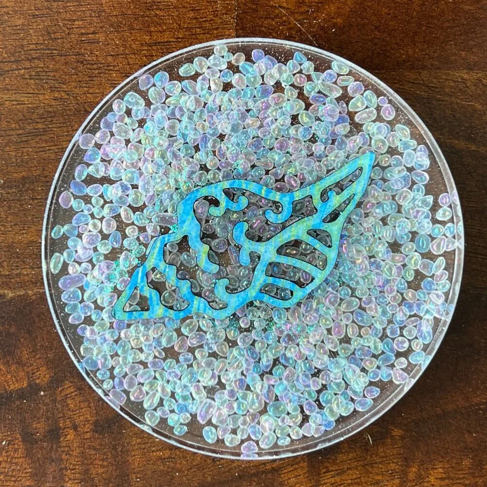 Shells Sea Glass Pebbles Resin Drink Coasters Set of 4 Beach House Table Gifts - Picture 4 of 6